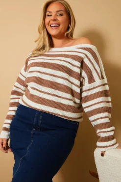 Stripe Off Shoulder Knit Jumper