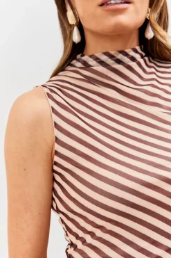 Stripe Printed Mesh Bodycon Midaxi Dress