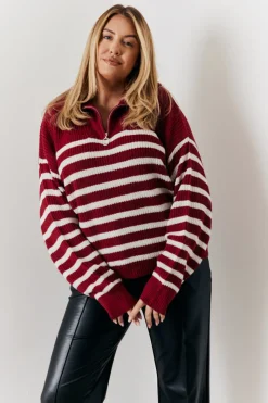 Stripe Quarter Zip Knitted Jumper