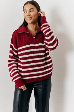 Stripe Quarter Zip Knitted Jumper