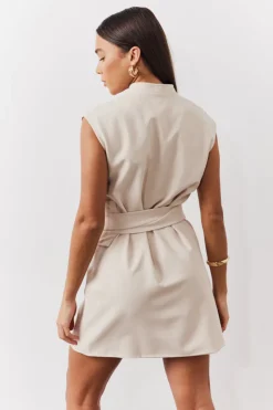 Structured Pocket Detail Belted Mini Dress