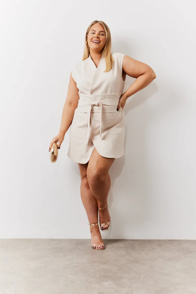 Structured Pocket Detail Belted Mini Dress