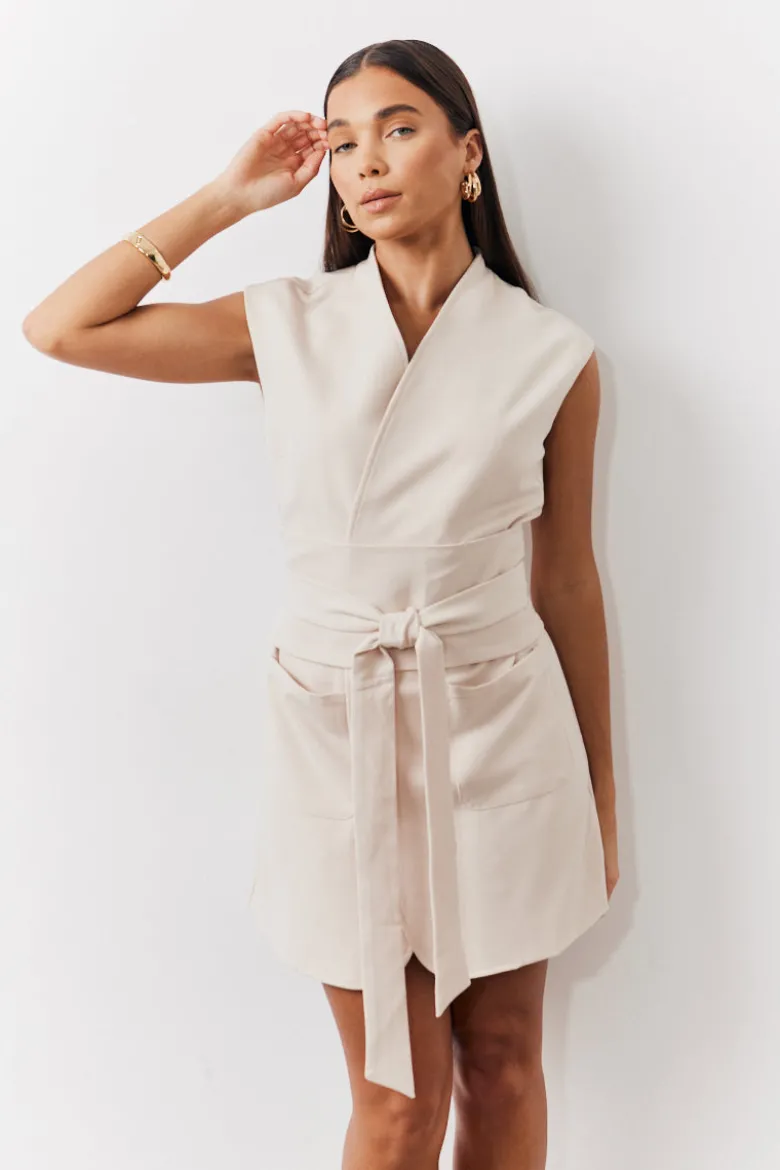 Structured Pocket Detail Belted Mini Dress