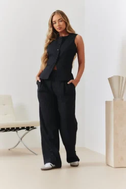 Tailored Pinstripe Round Neck Button Through Co-ord Waistcoat
