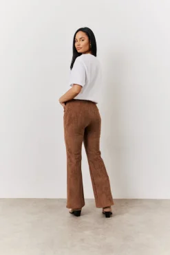 Tan Faux Suede Straight Leg Trouser