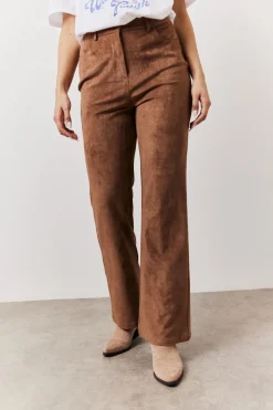 Tan Faux Suede Straight Leg Trouser