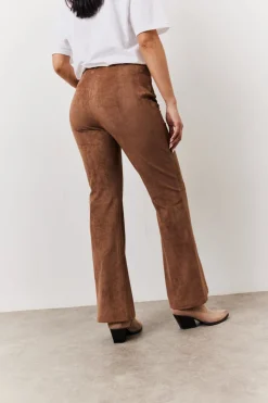 Tan Faux Suede Straight Leg Trouser