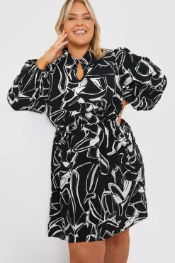 Teardrop Collar Mini Dress with Belt