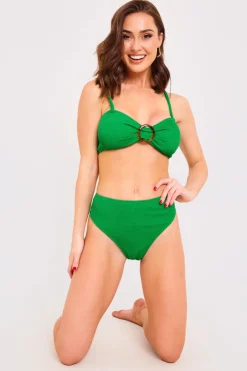 Textured Bandeau Crinkle Ring Detail Bikini Top