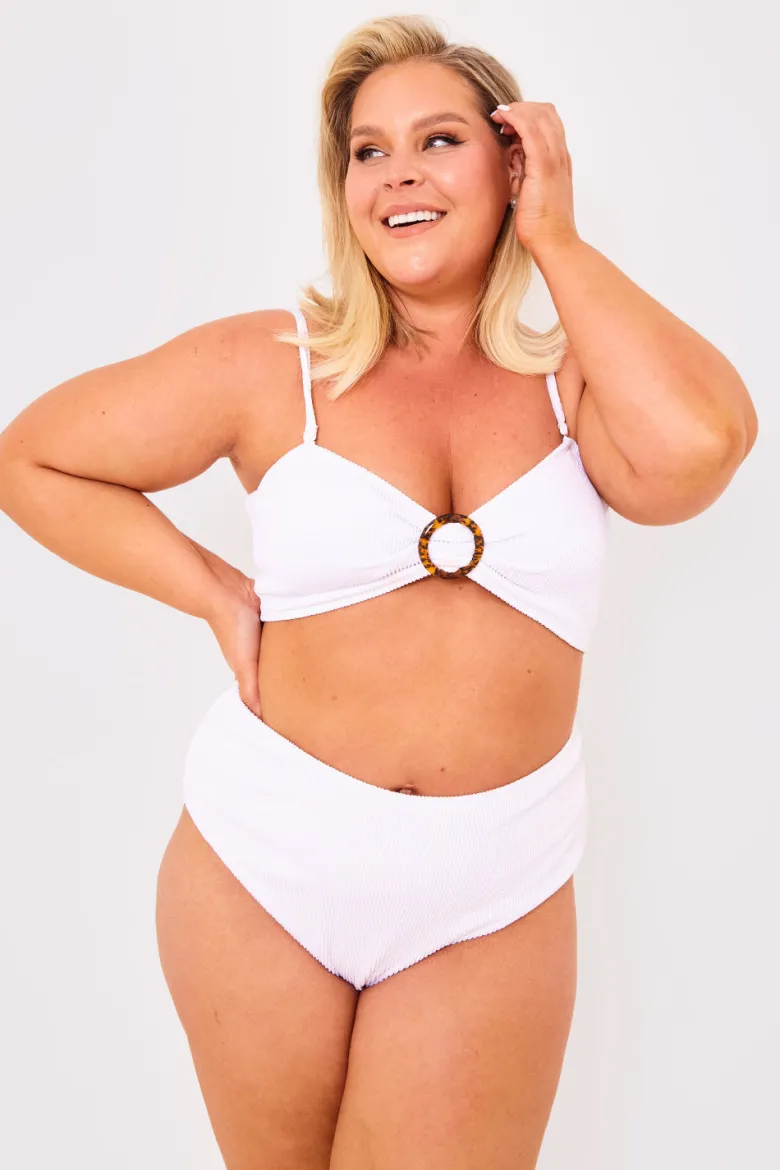 Textured Bandeau Crinkle Ring Detail Bikini Top