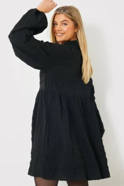 Textured Button Through Collared Smock Dress