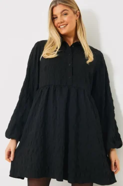 Textured Button Through Collared Smock Dress