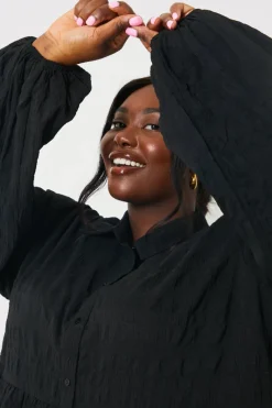 Textured Button Through Collared Smock Dress