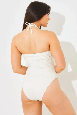 Textured Corsage Halterneck Swimsuit