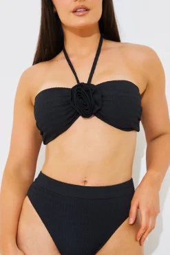 Textured Corsage Halter Neck Bikini Top