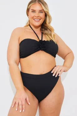 Textured Corsage Halter Neck Bikini Top