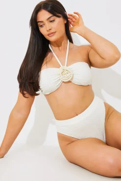 Textured Corsage Halterneck Bikini Top