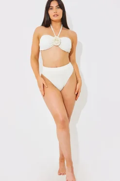 Textured Corsage Halterneck Bikini Top