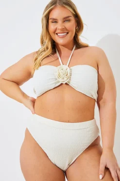 Textured Corsage Halterneck Bikini Top