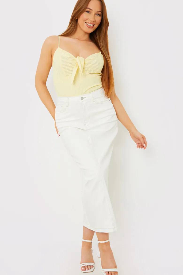 Textured Knot Detail Strappy Bodysuit