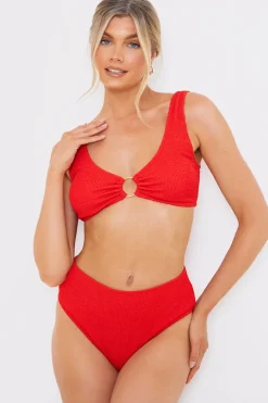 Textured Scoop Neck Ring Detail Bikini Top