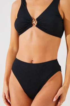 Textured Starfish Detail High Waist High Leg Bikini Bottoms