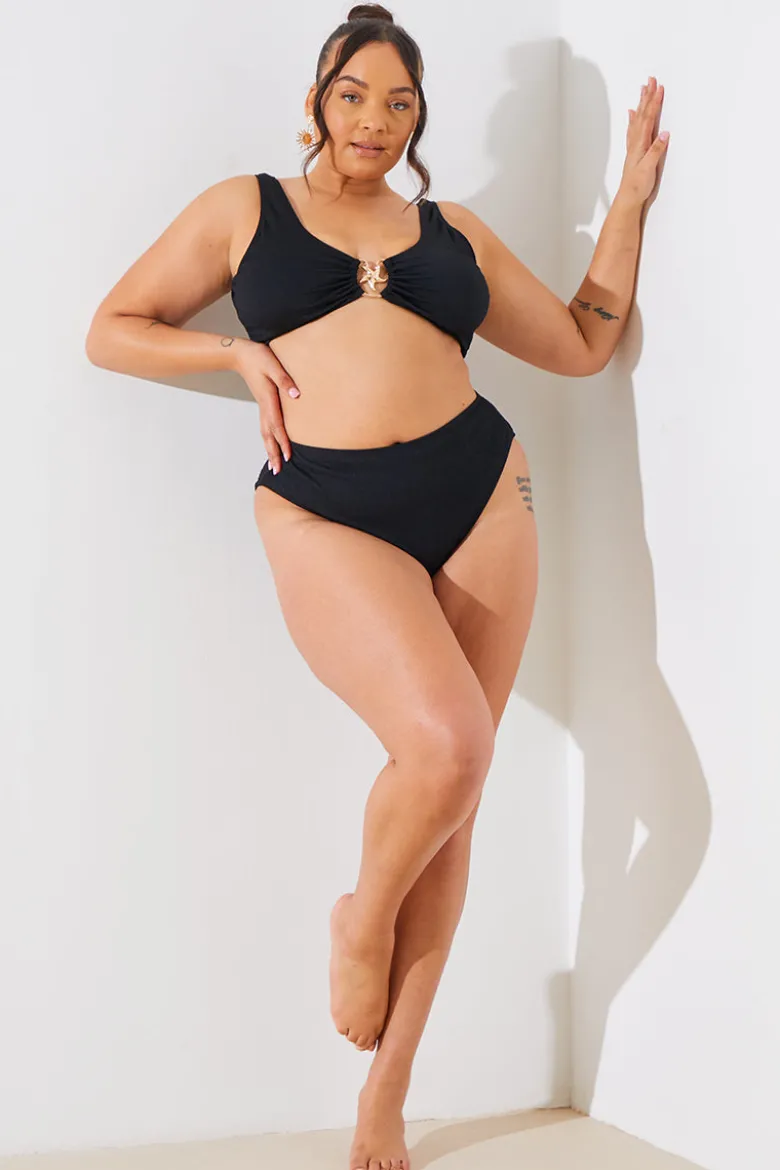 Textured Starfish Detail High Waist High Leg Bikini Bottoms