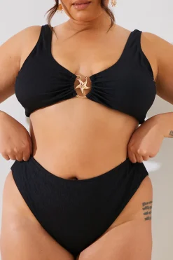 Textured Starfish Detail High Waist High Leg Bikini Bottoms