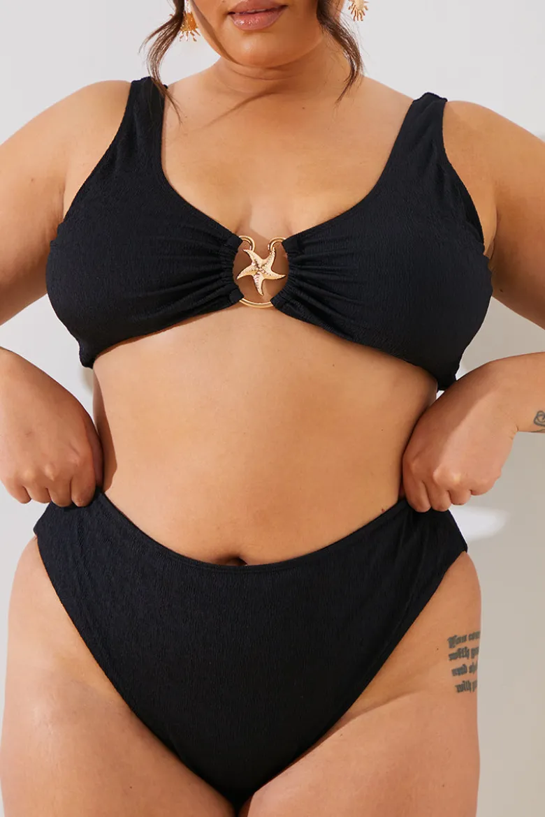 Textured Starfish Detail High Waist High Leg Bikini Bottoms
