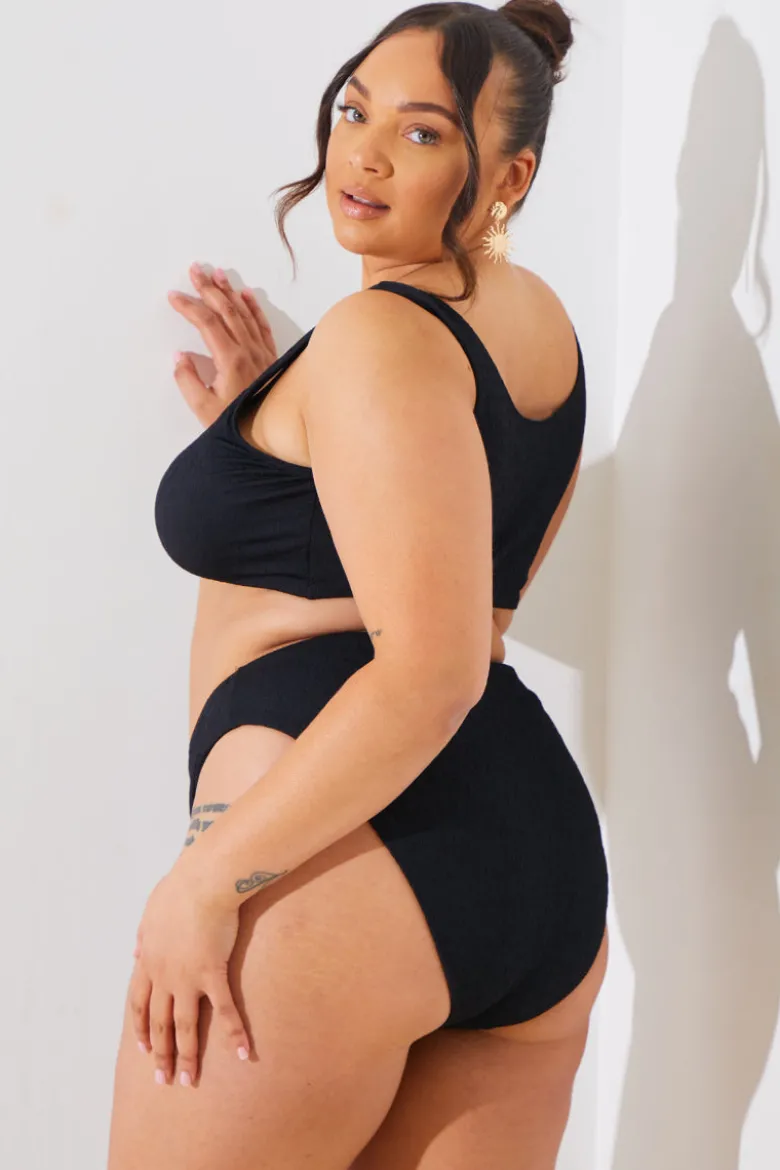 Textured Starfish Detail High Waist High Leg Bikini Bottoms
