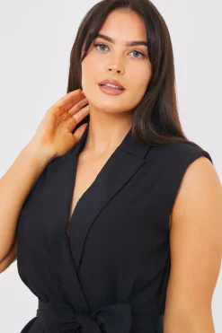 Textured Tie Waist Sleeveless Co-Ord Blazer