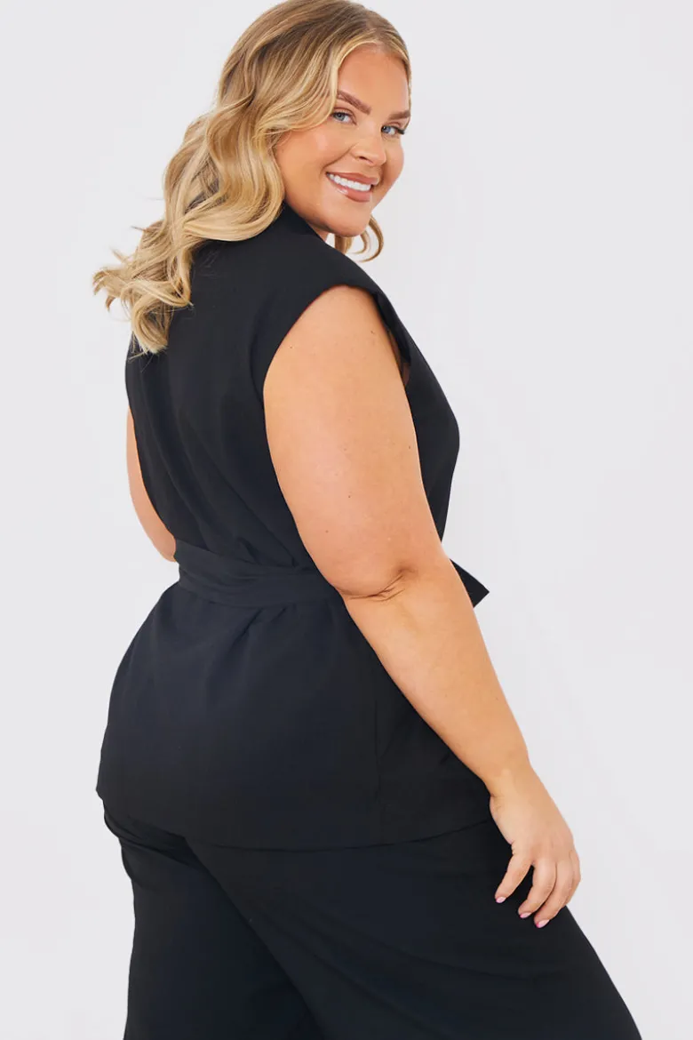Textured Tie Waist Sleeveless Co-Ord Blazer