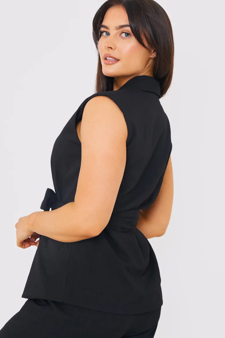 Textured Tie Waist Sleeveless Co-Ord Blazer