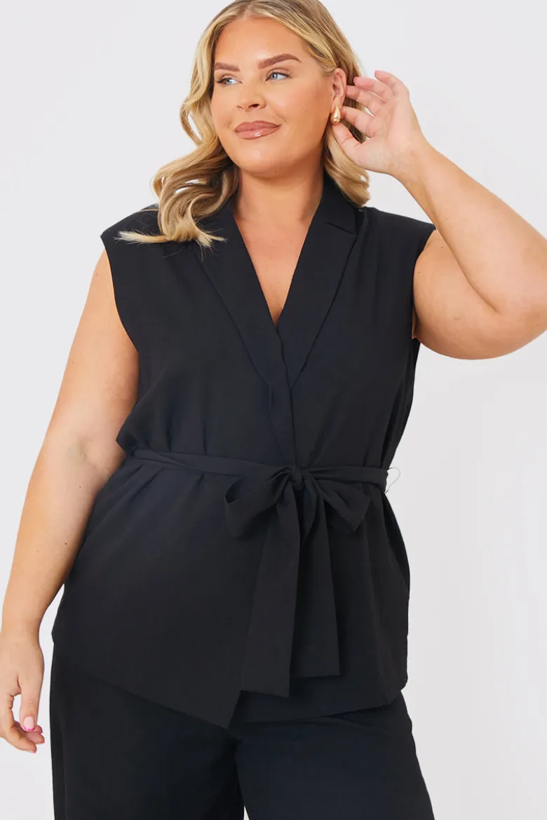 Textured Tie Waist Sleeveless Co-Ord Blazer