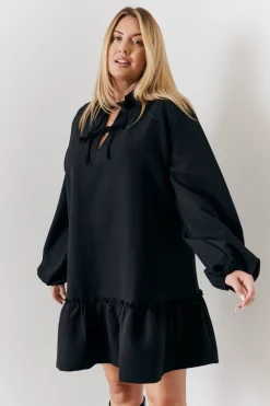 Tie Detail Balloon Sleeve Smock Dress