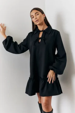 Tie Detail Balloon Sleeve Smock Dress