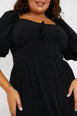 Tie Front Sweerheart Puff Sleeve Midi Dress