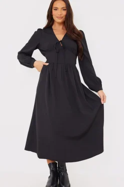Tie Front Waist Detail Midi Dress