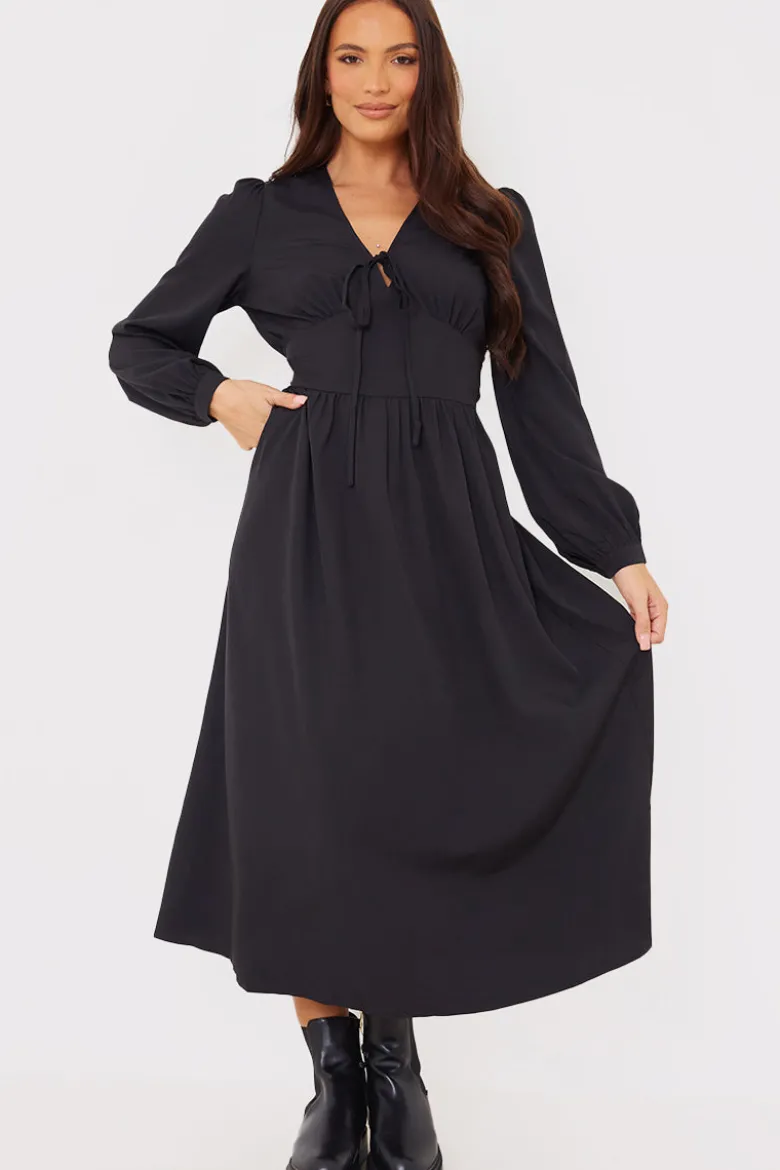 Tie Front Waist Detail Midi Dress