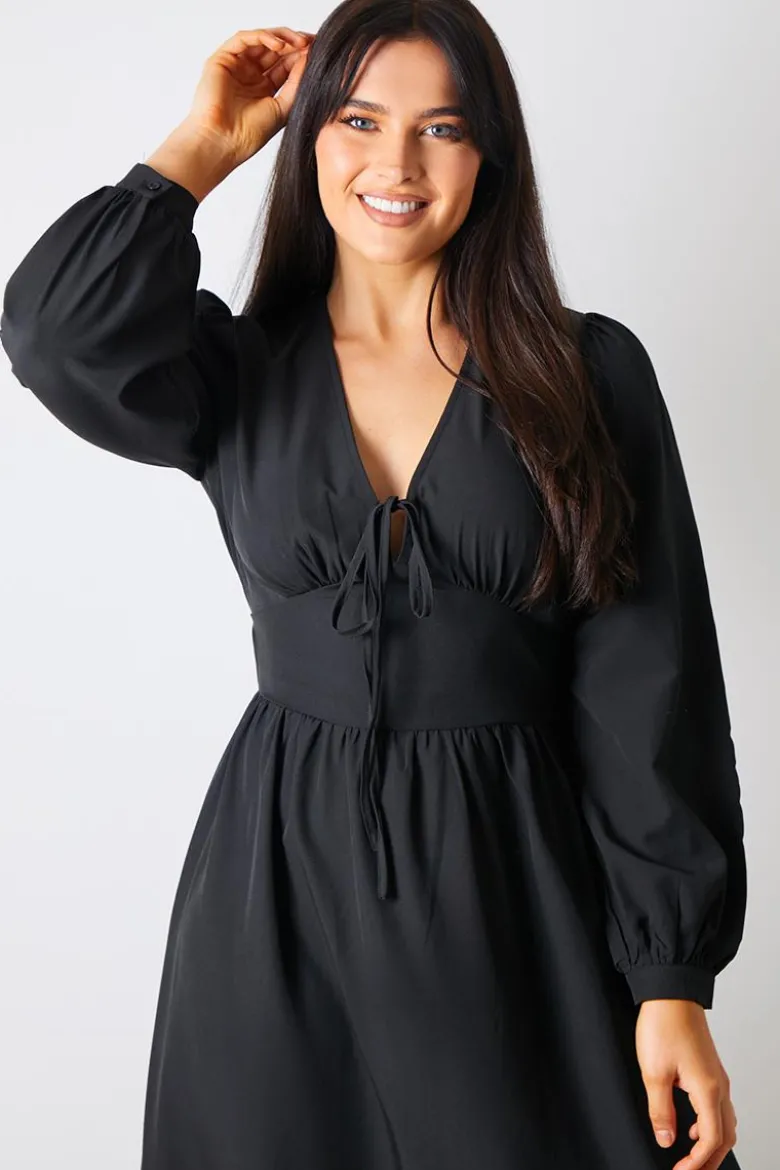 Tie Front Waist Detail Midi Dress