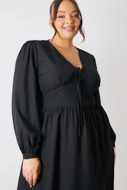 Tie Front Waist Detail Midi Dress