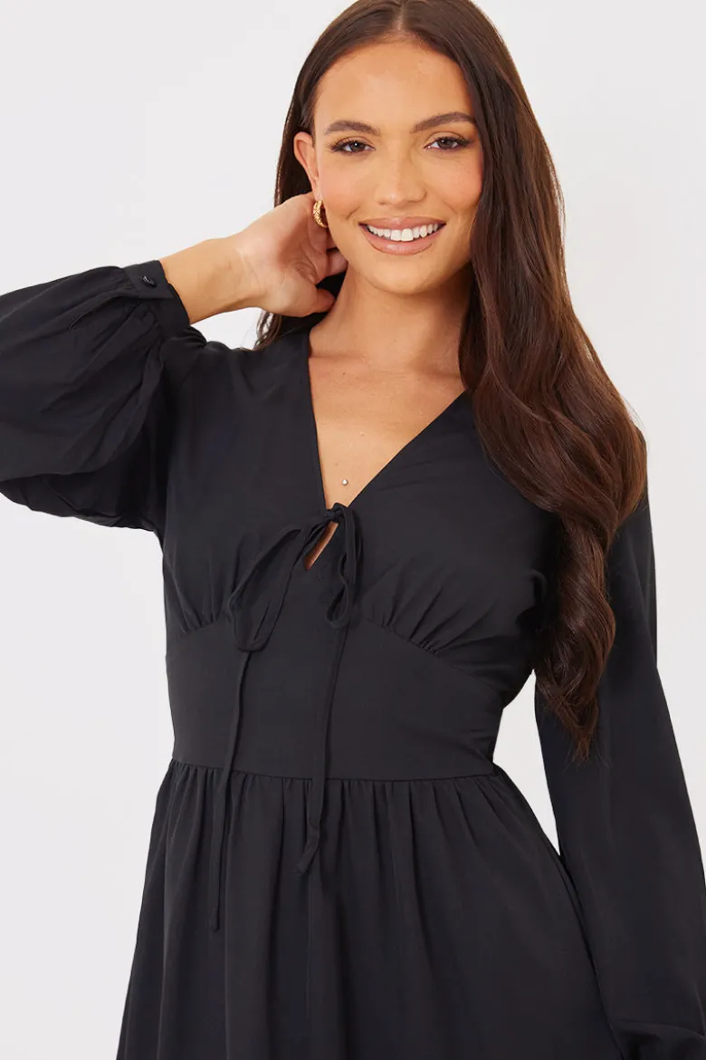 Tie Front Waist Detail Midi Dress