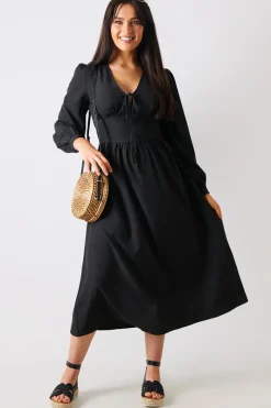 Tie Front Waist Detail Midi Dress