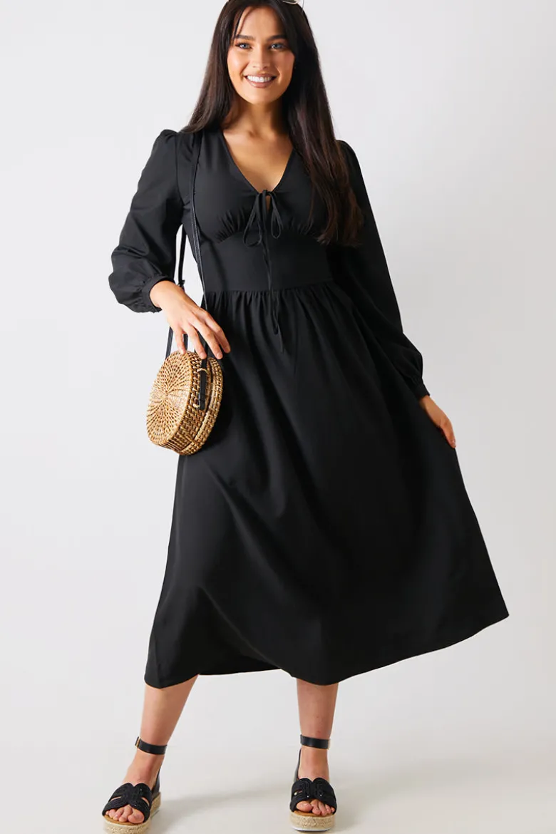 Tie Front Waist Detail Midi Dress