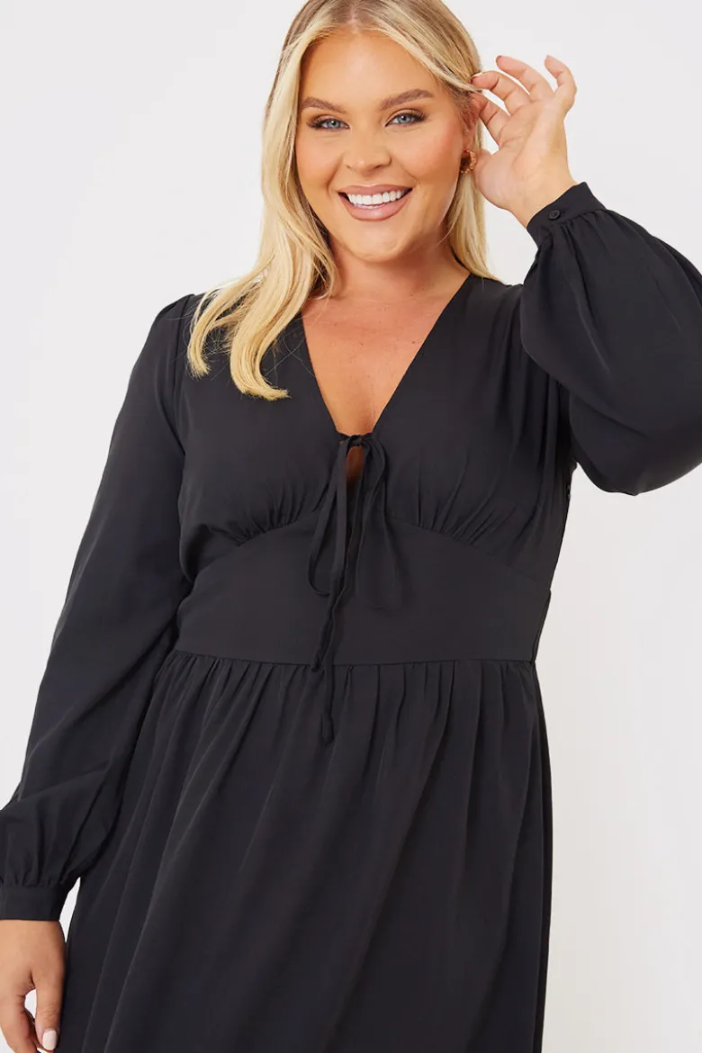 Tie Front Waist Detail Midi Dress