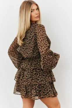 Tiered Leopard Chiffon Mini Dress