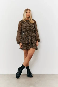 Tiered Leopard Chiffon Mini Dress