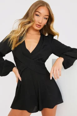 Twist Front Balloon Sleeve Playsuit