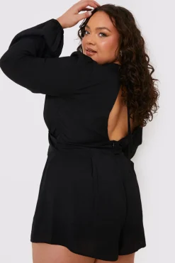 Twist Front Balloon Sleeve Playsuit