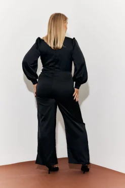 Twist Front Detail Wide Leg Satin Jumpsuit